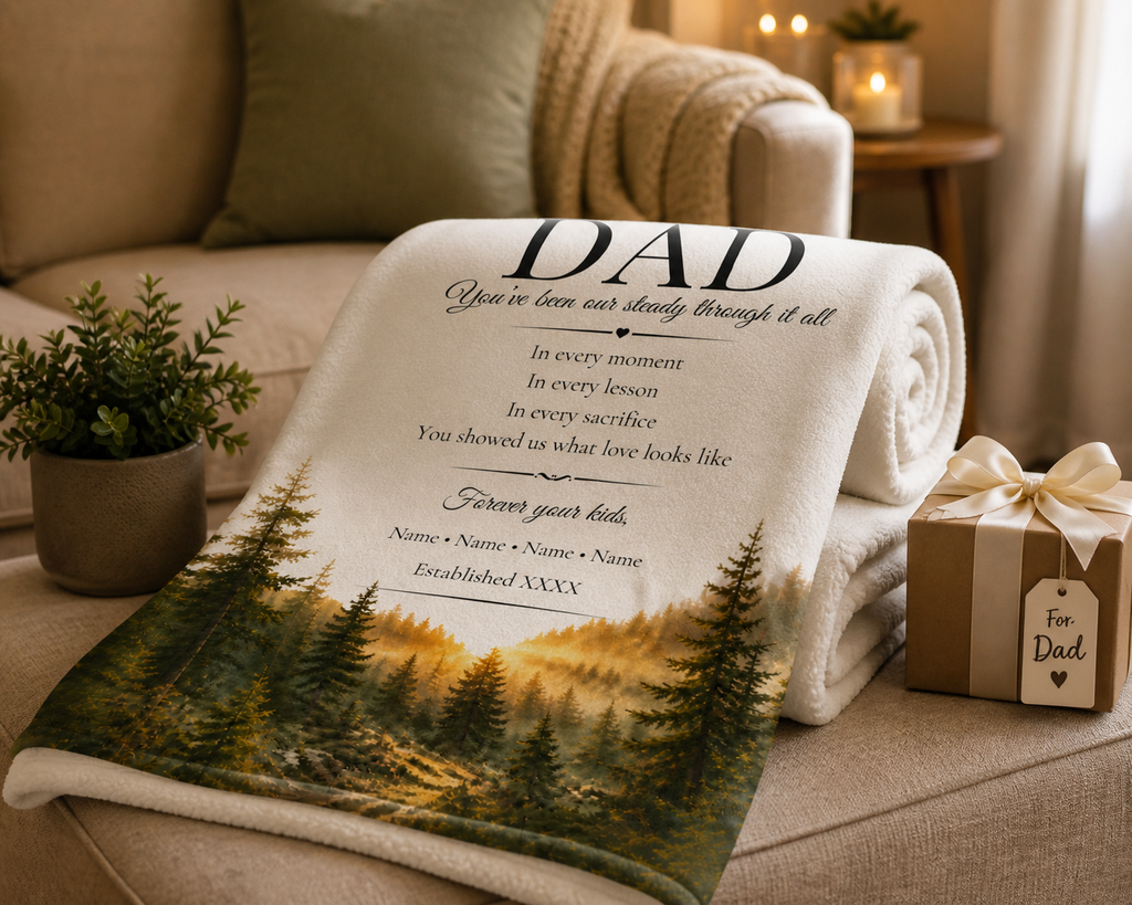 Personalized Dad Blanket – Custom Names Forest Keepsake Gift