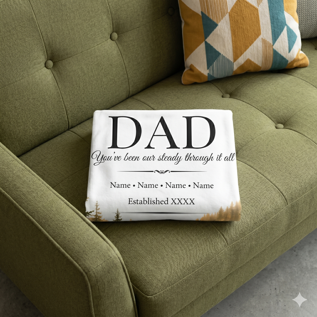Personalized Dad Blanket – Custom Names Forest Keepsake Gift