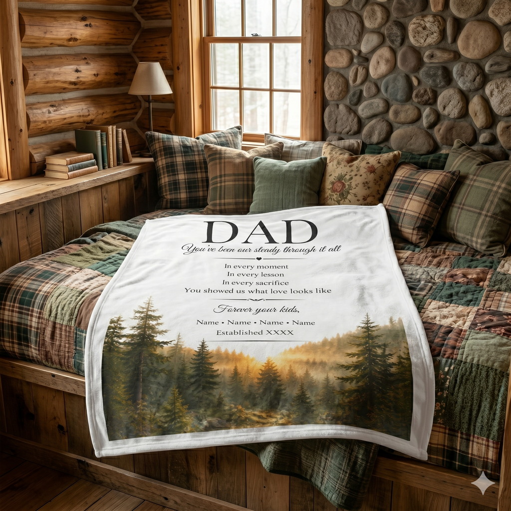 Personalized Dad Blanket – Custom Names Forest Keepsake Gift