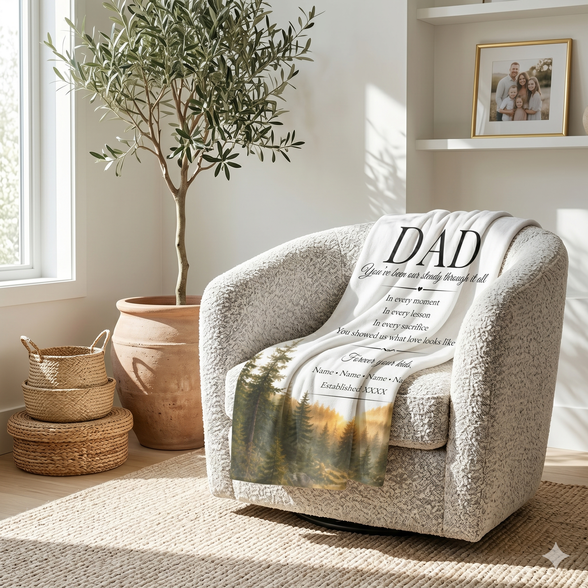 Personalized Dad Blanket – Custom Names Forest Keepsake Gift