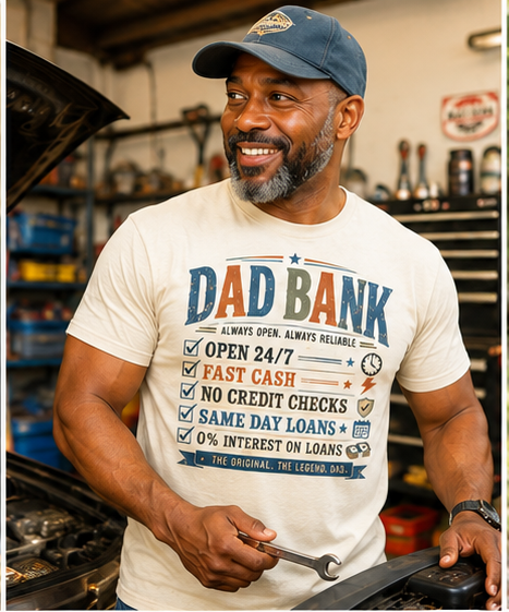 Dad Bank T-Shirt – Funny Dad Graphic Tee, Vintage Father’s Day Shirt, Retro Dad Humor Tee, Gift for Dad, Family Joke Shirt