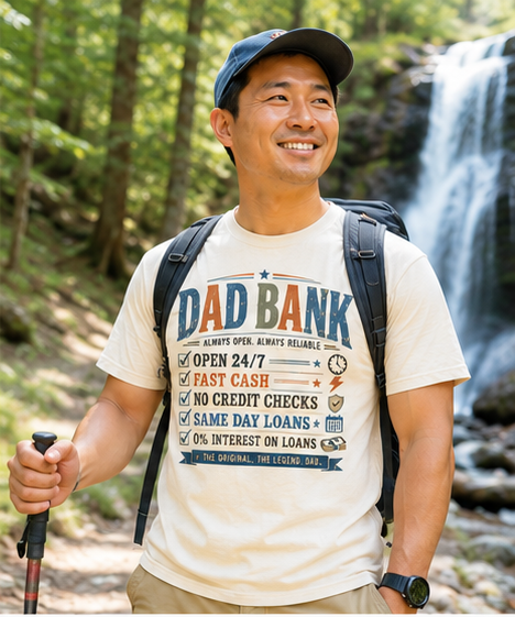 Dad Bank T-Shirt – Funny Dad Graphic Tee, Vintage Father’s Day Shirt, Retro Dad Humor Tee, Gift for Dad, Family Joke Shirt