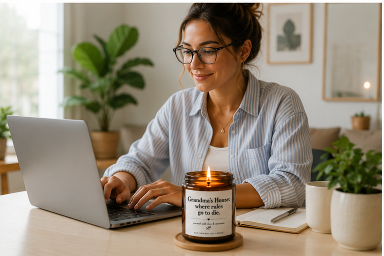 Scented Soy Candle — "Grandma's house: where rules go to die." (4oz & 9oz)