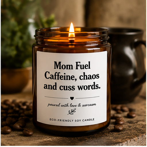 Mom Fuel Scented Soy Candle — "Mom Fuel: Caffeine, Chaos, and Cuss Words" (4oz & 9oz)