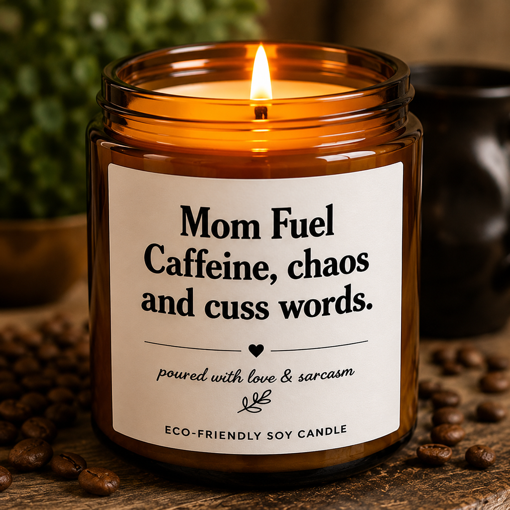 Mom Fuel Scented Soy Candle — "Mom Fuel: Caffeine, Chaos, and Cuss Words" (4oz & 9oz)