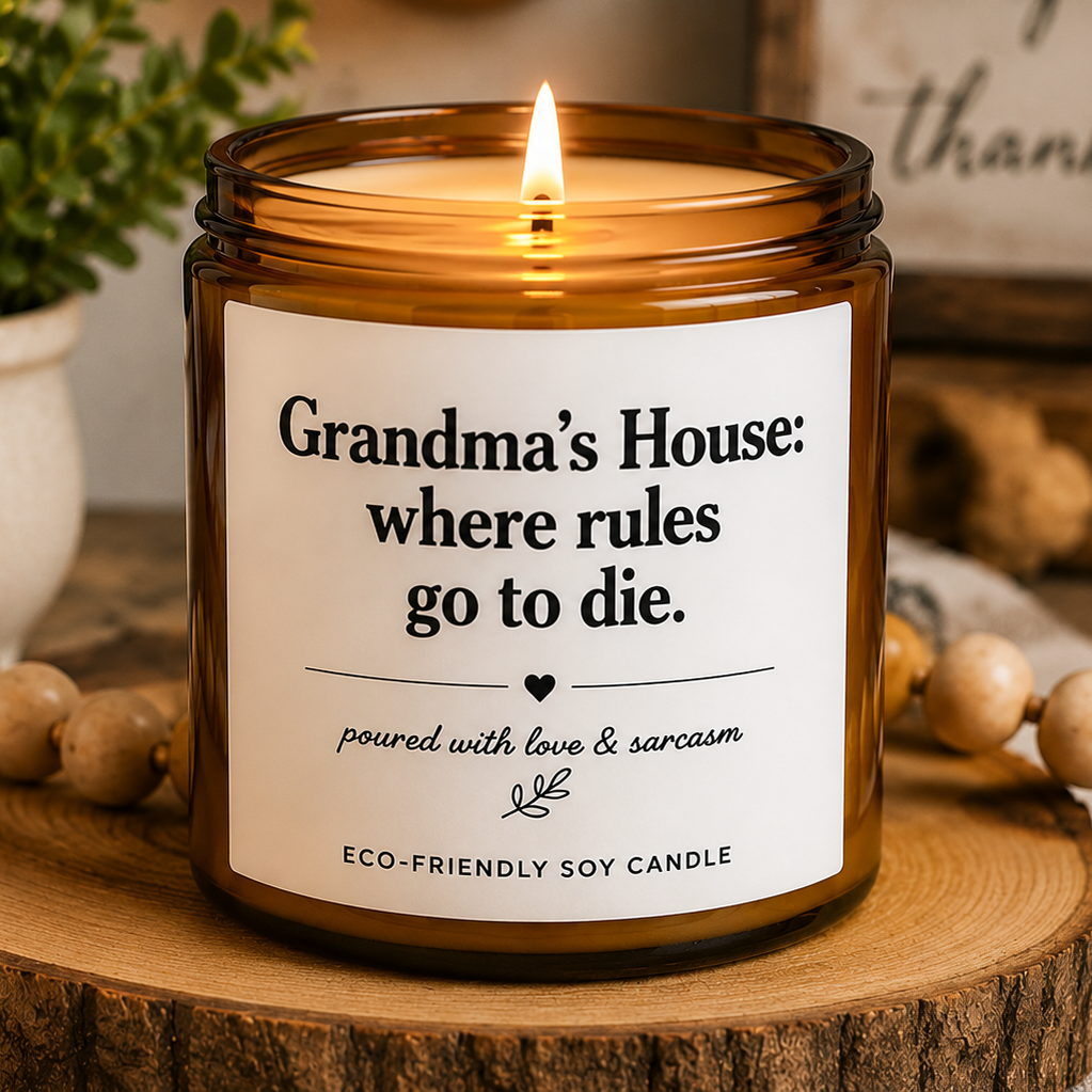 Scented Soy Candle — "Grandma's house: where rules go to die." (4oz & 9oz)