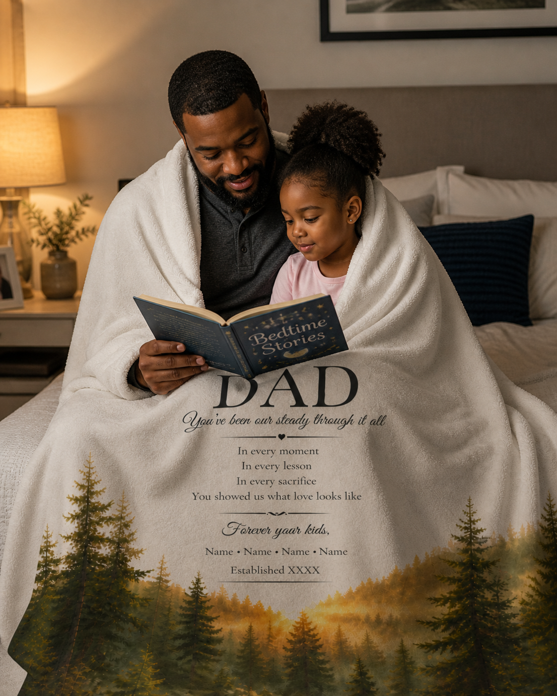 Personalized Dad Blanket – Custom Names Forest Keepsake Gift