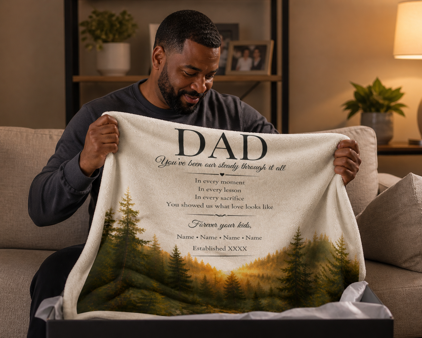 Personalized Dad Blanket – Custom Names Forest Keepsake Gift