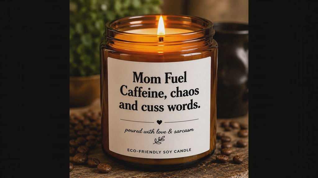 Mom Fuel Scented Soy Candle — "Mom Fuel: Caffeine, Chaos, and Cuss Words" (4oz & 9oz)