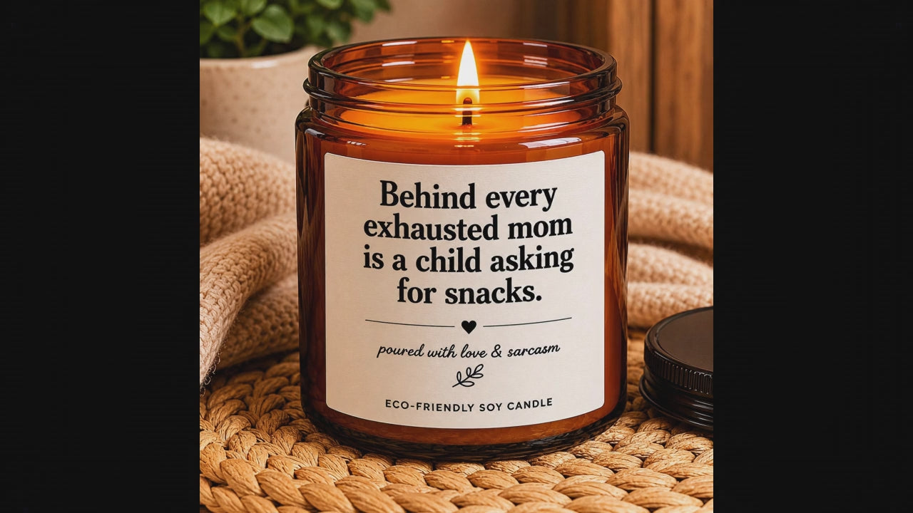 Mom Life Scented Soy Candle — "Behind Every Exhausted Mom" Amber Jar (4oz & 9oz)